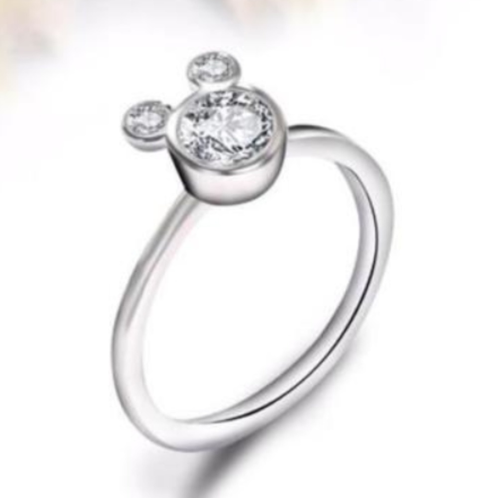 Mickey Mouse Icon Ears Ring Silver Size 7 Silver Plated Cubic Zirconia - Picture 2 of 6